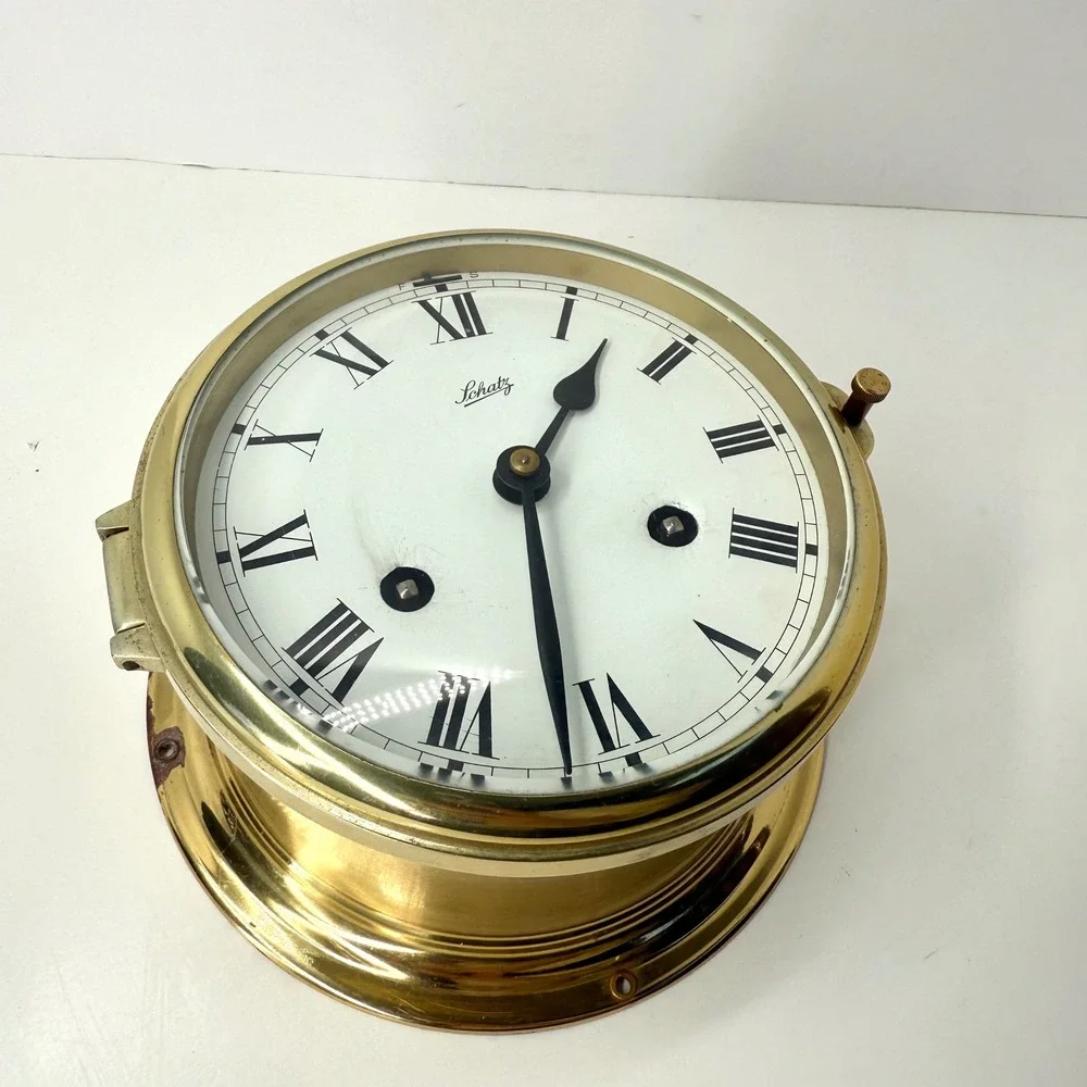 Schatz Brass Nautical Royal Ship's Clock antique Maritime Porthole Style German